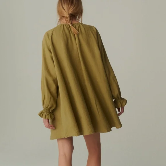 Linenfox Olive Green Agata Linen Dress - Picture 3 of 6